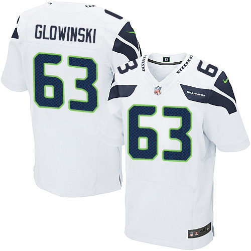 Men's Elite Mark Glowinski Nike Jersey White Road - #63 NFL Seattle Seahawks